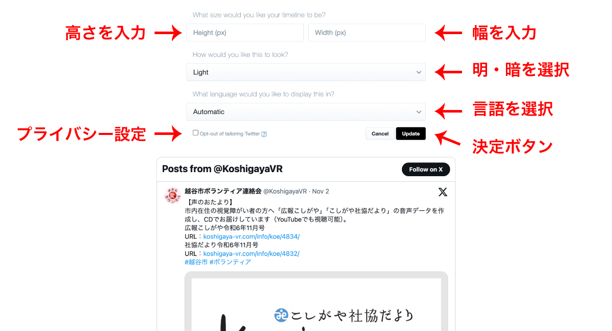 set customization optionsの設定項目の解説